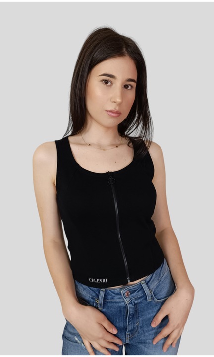 Top elegant, cu fermoar, de damawqdas, Negru