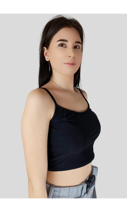 Черен топ, Дамски, С презрамки, Черен