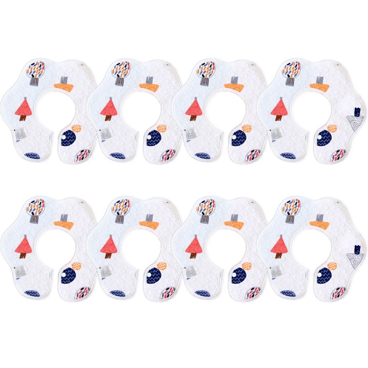 Set 8 bavete bebelusi, bumbac organic, rotative 360, absorbante, multicolor, ajustabile