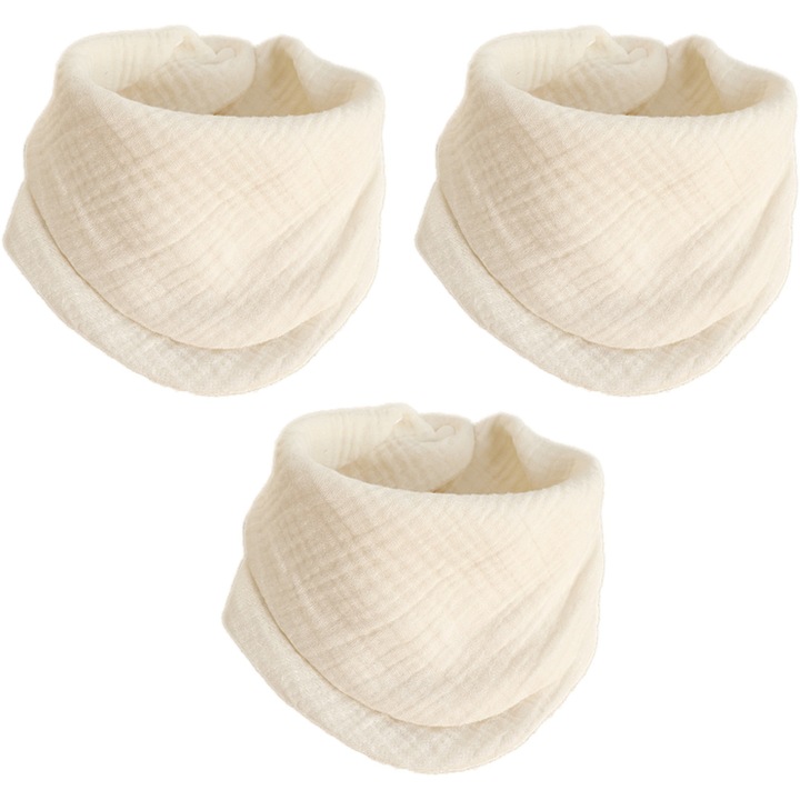 Set 3 bavete bebelusi, 4 moduri purtare, bumbac muselina, alb