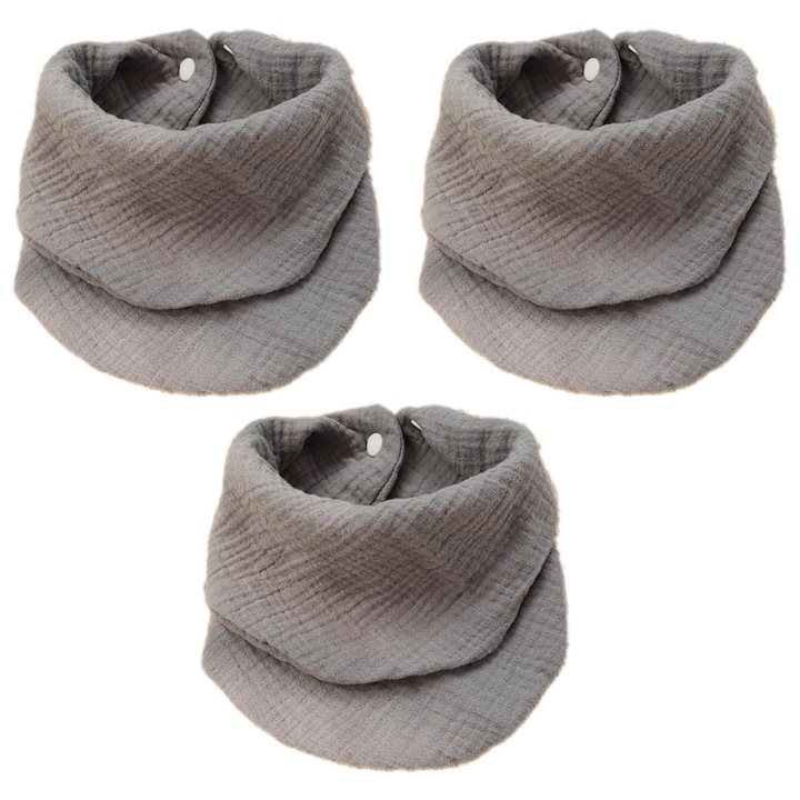 Set 3 bavete bebelusi, bumbac, gri