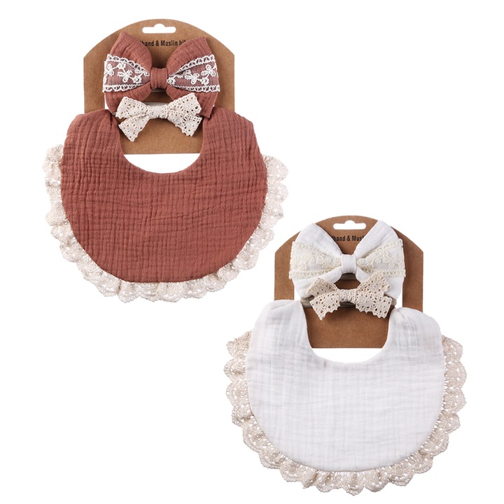 Set bavete reversibile pentru bebelusi, cu bandana, stil boho, bumbac, multicolor