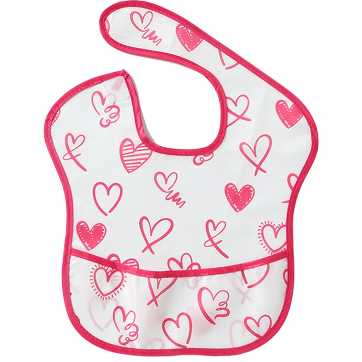 Baveta impermeabila pentru bebelusi, Heart, usor de curatat, pliabila, multicolor