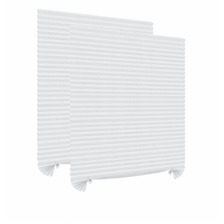 Комплект от 2 x Самозалепващи плисе щори, регулируеми, eZMART, бели, 150x60 см