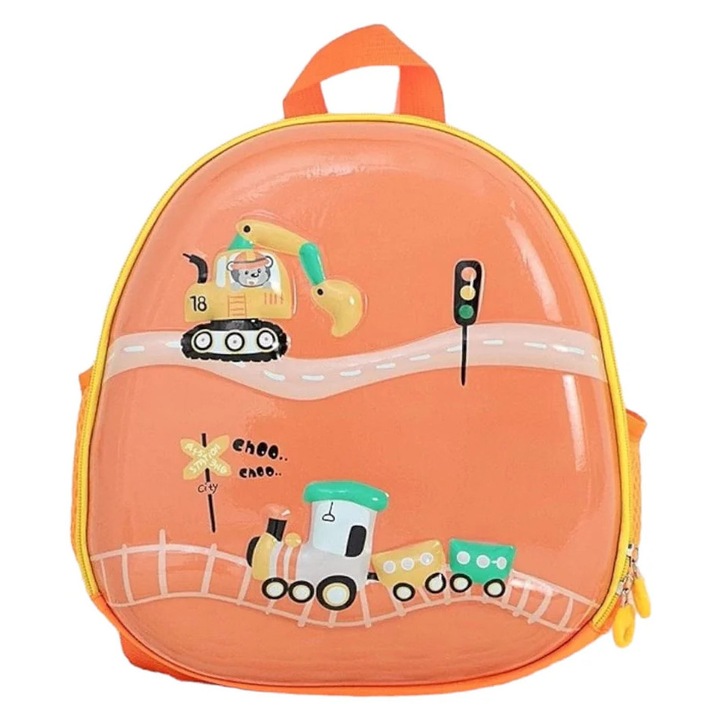 Ghiozdan Gradinita si Excursii MICUL AVENTURIER pentru copii, ERAKIDS, 1 compartiment, imprimeu 3D, impermeabil, 25x10x29 cm, Portocaliu