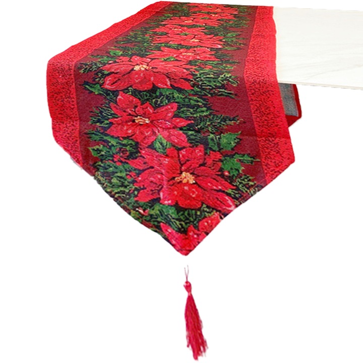 Fata de masa festiva, set pentru 4-6 persoane, poliester-bumbac, multicolor, 33x180cm