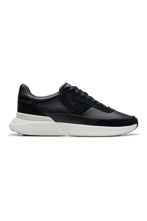 Clarks, Спортни обувки Craft Pace от кожа и велур, Черен