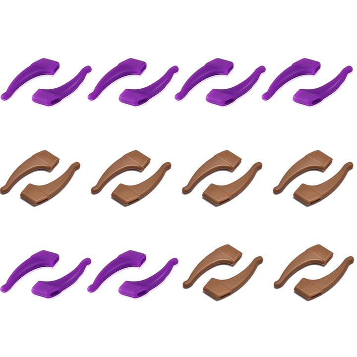 Set 12 Perechi Carlige antiderapante ochelari, Silicon, 4 cm, Maro / Mov