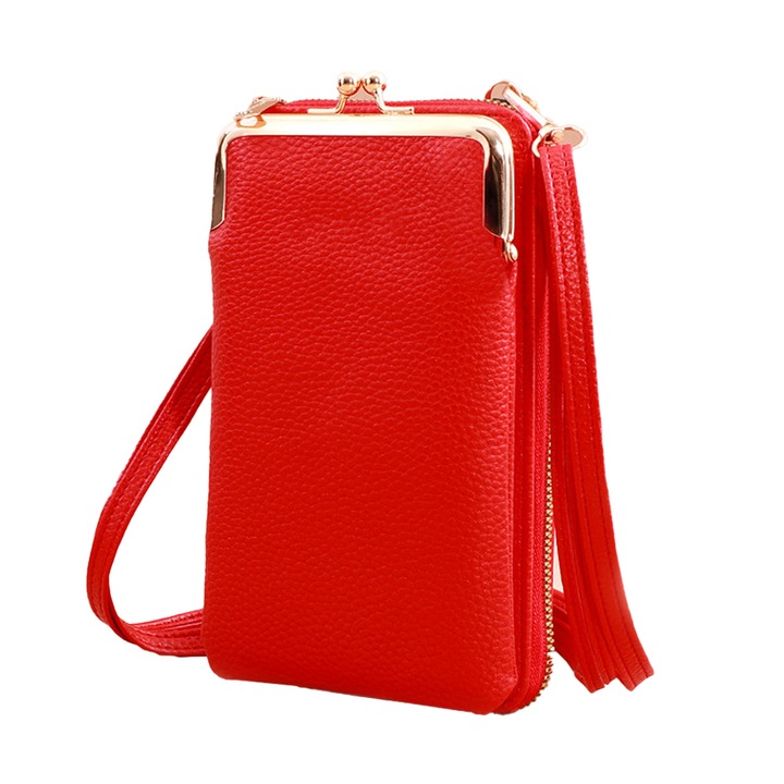 QttvbTna kis válltáska, többfunkciós, 18x11x4,5 cm, piros