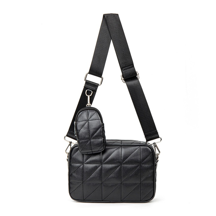 Női crossbody táska, ökológiai bőr, rekeszes, fekete