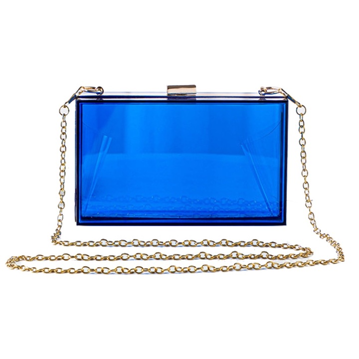 Estélyi táska, átlátszó, akril anyagú, kék