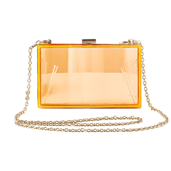 Átlátszó, narancssárga, akril estélyi táska belső zsebbel
