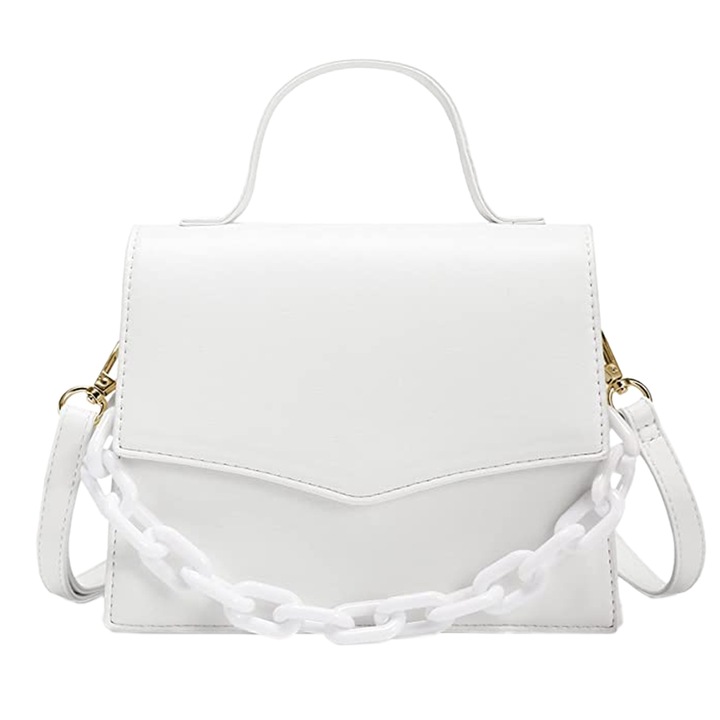 Fehér táska, műanyag lánc, mágneses záródás