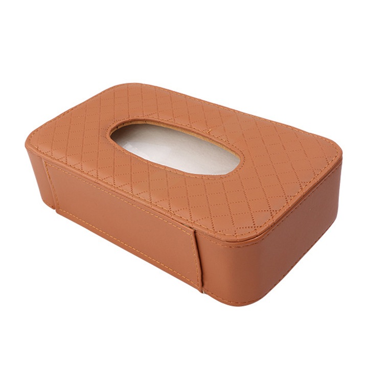 Поставка за салфетки за кола QttvbTna, PU кожа, с метална скоба, кафява