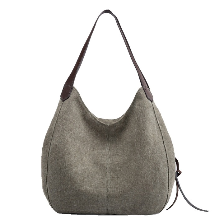 Női válltáska, több rekeszes, katonaizöld, strapabíró