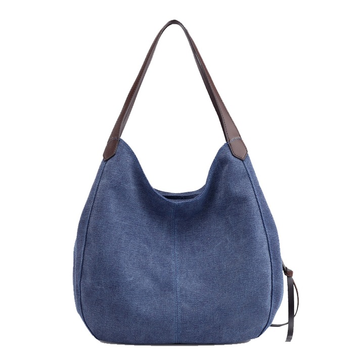 Női táska, több rekeszes, sötétkék, strapabíró, 30x45cm