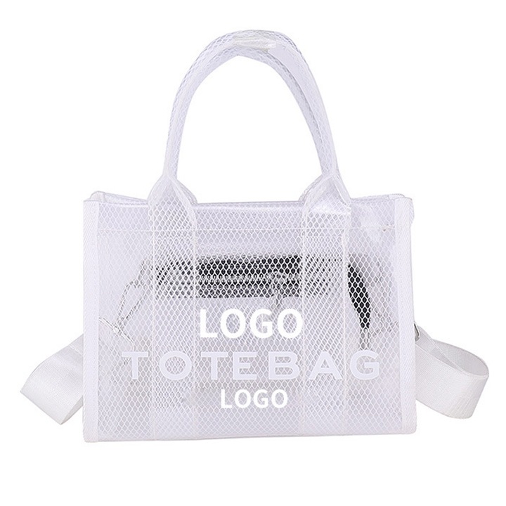 Átlátszó válltáska, mágneses kivitel, fehér, 24x17x12cm