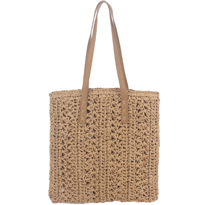 Szőtt szalmatáska, Jormftte, 38x38 cm, Barna