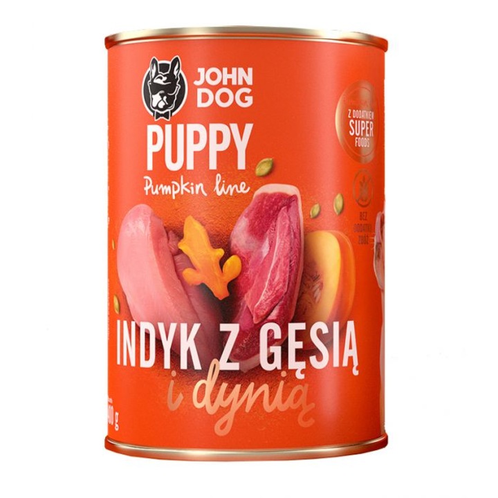 Hrana umeda pentru pui de caine John Dog Pumpkin Line, cu dovleac si pui, 400g