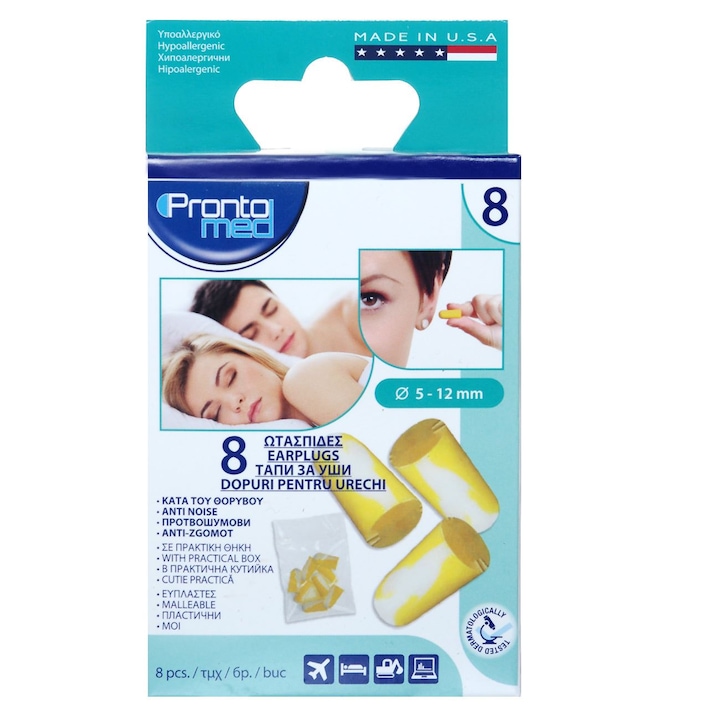 Set 8 dopuri pentru urechi Shopiens® diametru 5-12 mm, in husa practica, maleabile, ideale pentru calatorii