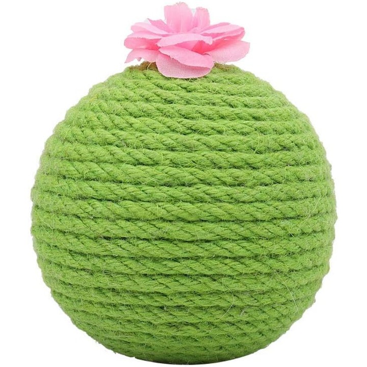 Jucarie interactiva pentru pisici, AMRINUGL, design sferic, minge zgomotoasa, sisal natural, dimensiune compacta