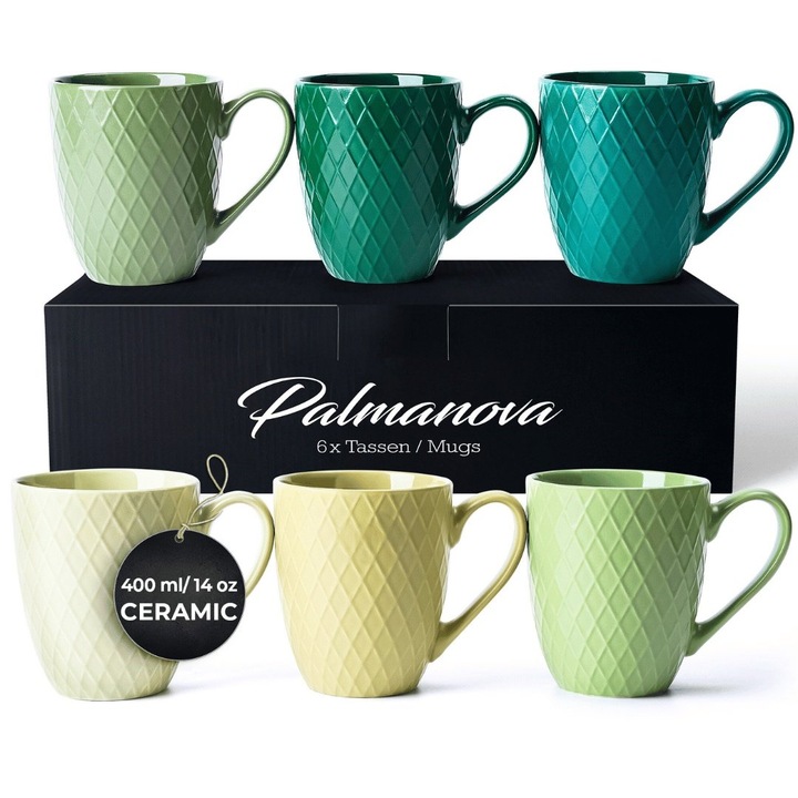 Set 6 Cani de ceai, colectia Palmanova, ceramica, Jungle multicolor, 400ml