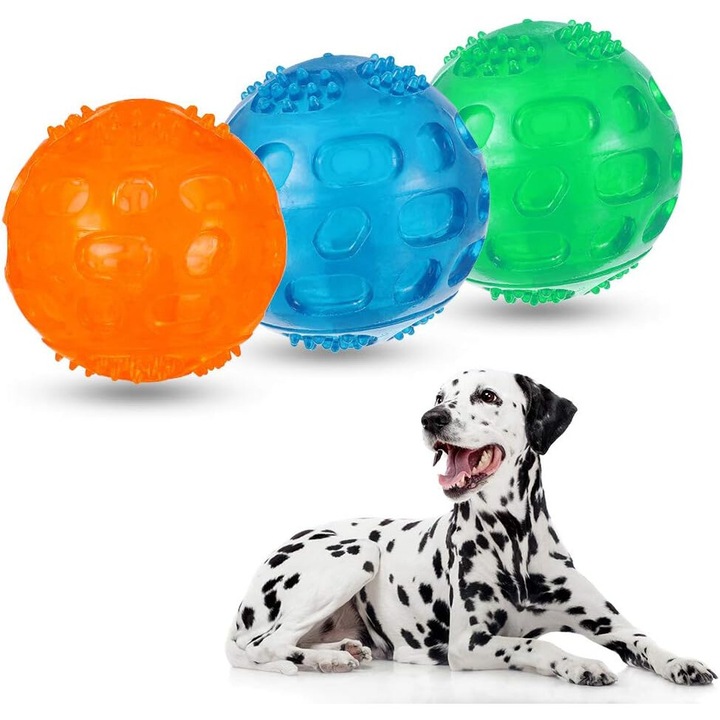 Set 3 mingi pentru caini, AMRINUGL, cauciuc, multicolor, 8cm