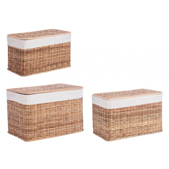 Set 3 cosuri depozitare ratan natur Homely 56x30x33 cm, 61x36x38 cm, 66x41x43 cm