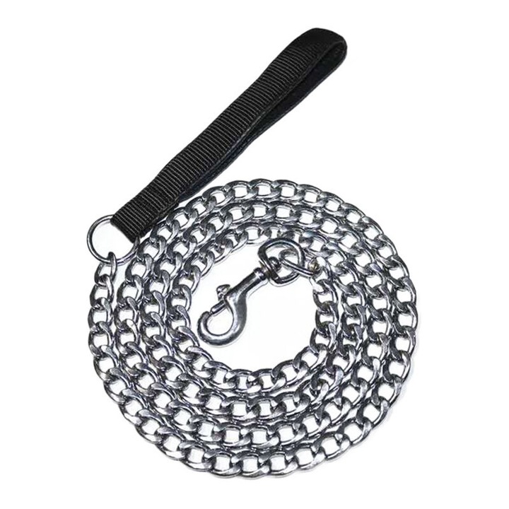 Повод за куче, метален, 180 см, с дръжка от пяна, черен/сребрист