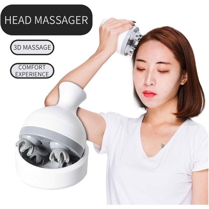 Масажор за скалп AMRINUGL, 5W, USB зареждане, бял/сив
