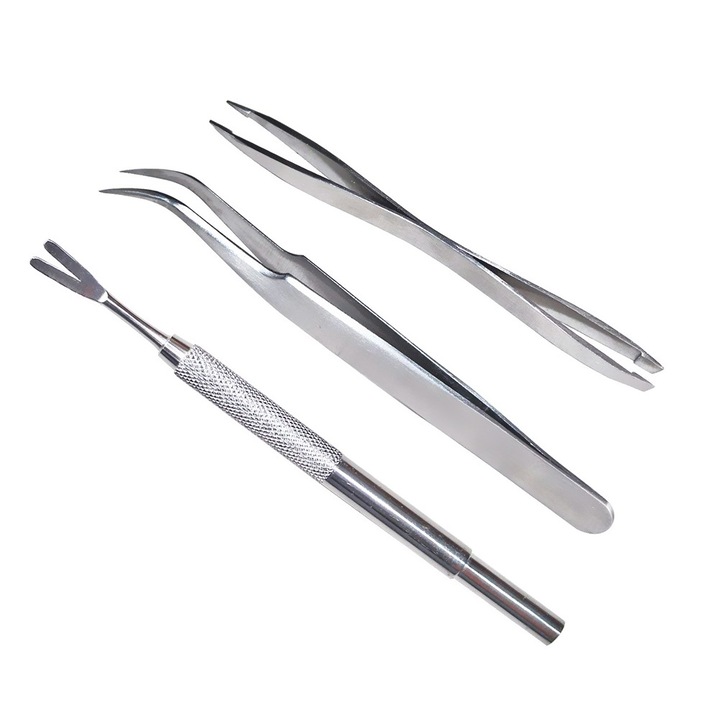 Set 3 unelte pentru indepartarea puricilor si capuselor, BGHYHYHI, inox, 10.5cm, 12cm