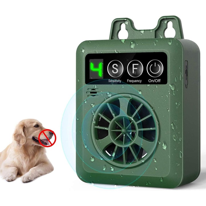 Dispozitiv anti-latrat, Mmgoqqt, 4 Niveluri sensibilitate, Impermeabil, Raza mare, Verde