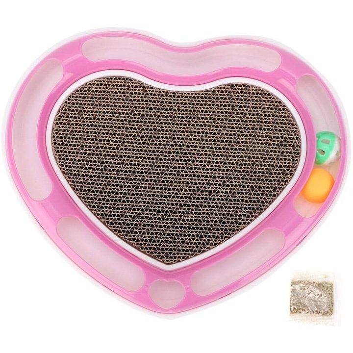 Jucarie pentru pisici Enforose, design inima, roz, cu clopot, pentru zgariat si exercitii