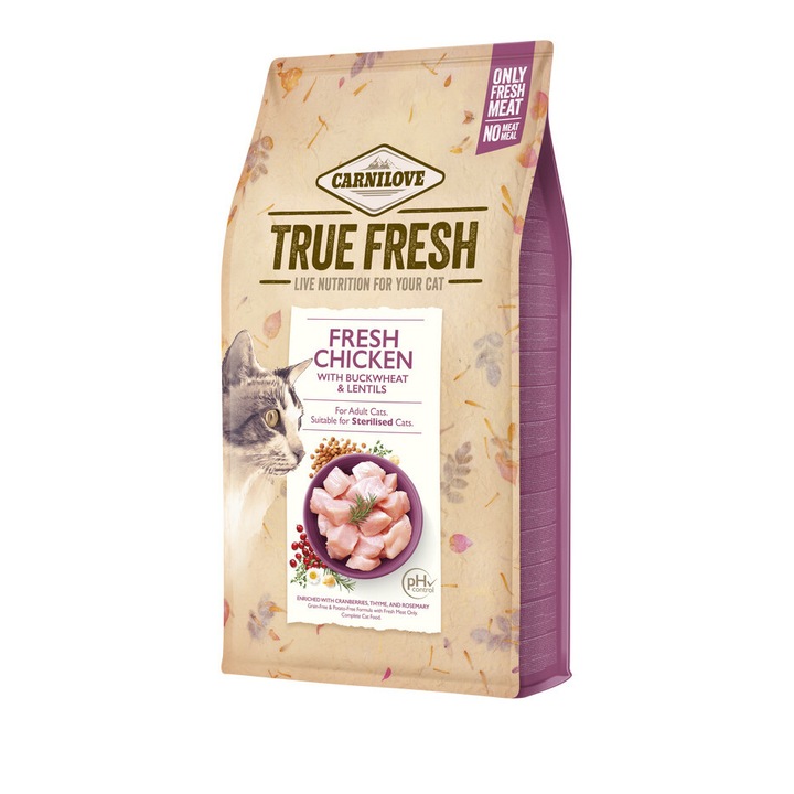 Hrana pentru pisici True Fresh, Carnilove , pui, 1.8kg, cu curmale si ghimbir, dietetic, usor digerabil