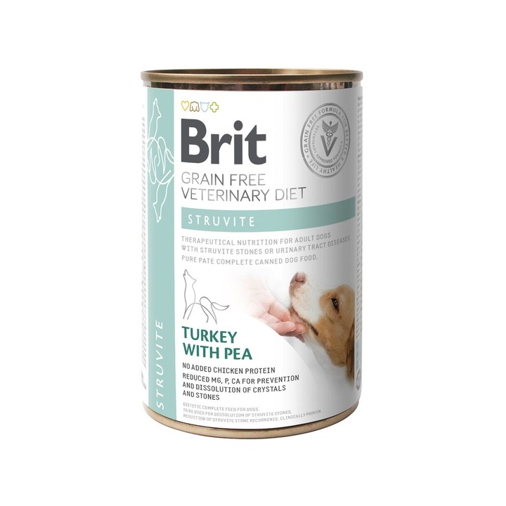 Hrana umeda pentru caini Brit Veterinary Diet Struvite, suport functia urinara, 400g