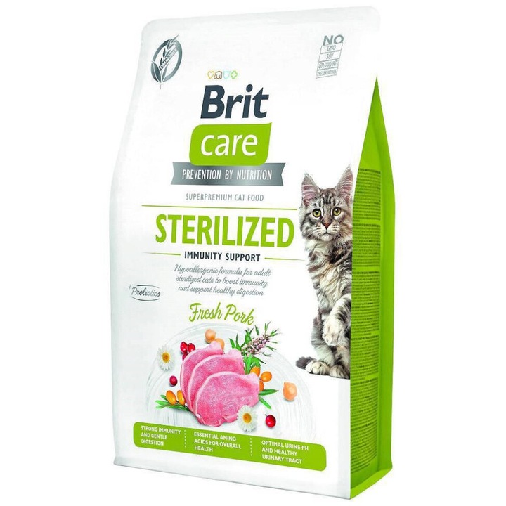 Hrana pentru pisici Brit Care Cat Grain-Free Sterilized cu porc proaspat, 400g, fara cereale, hipoalergenica