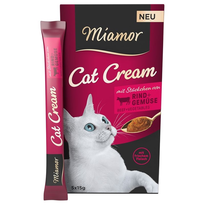 Храна за котки Miamor, сметана с телешко и зеленчуци, без захар, 5x15гр