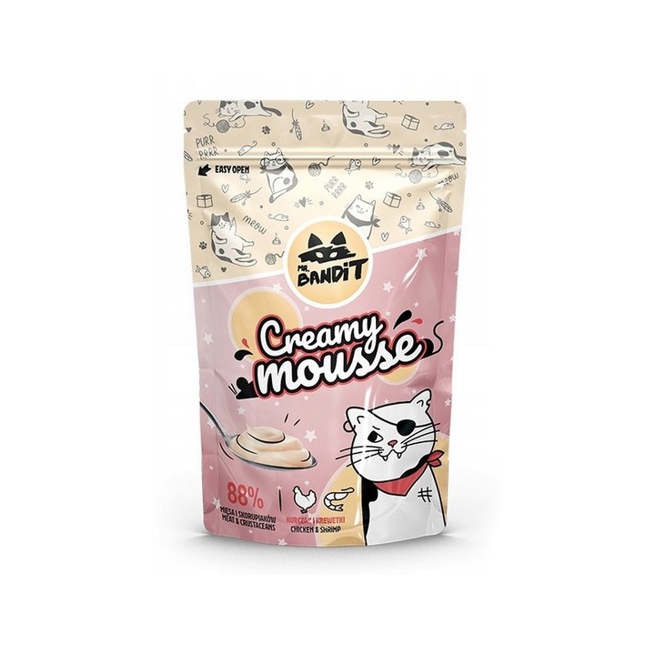 Mousse cremos pentru pisici Mr Bandit, pui si creveti, 60g