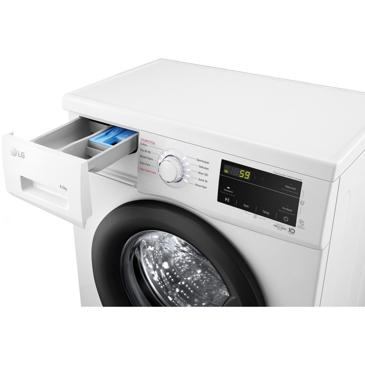 Masina de spalat rufe Slim LG F2J3WSBWE, 6.5 Kg, 1200 RPM, Motor Inverter Direct Drive, Clasa E, Alb