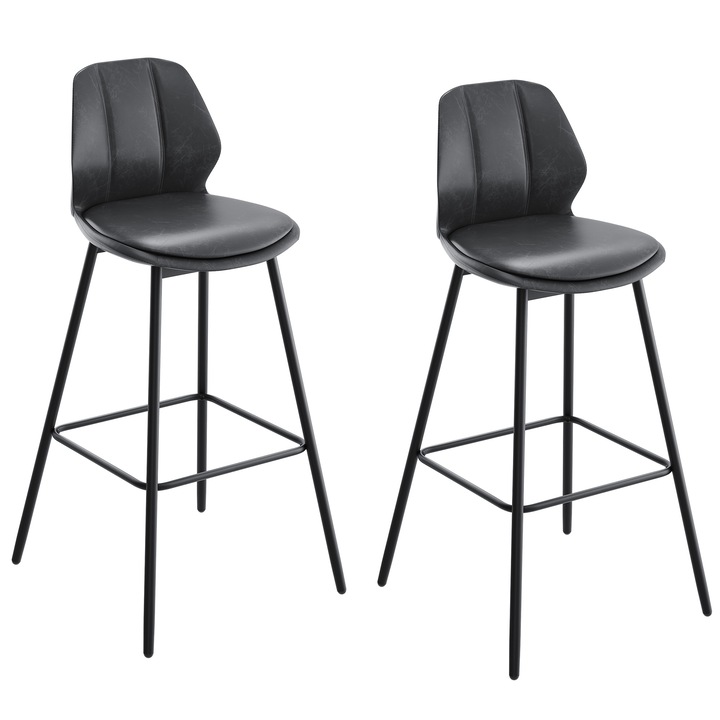 Бар столове, С облегалка и поставка за крака, Метална конструкция, PU, ​​​​​​Подходящи за бар, Кухня, ‎35x40x108 см, Черен
