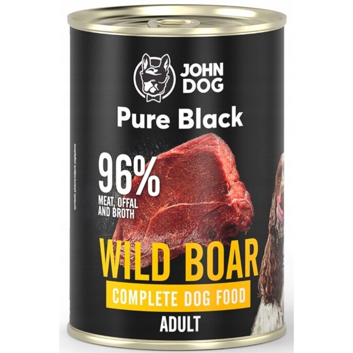 Hrana umeda pentru caini John Dog Pure Black, carne de mistret, fara cereale, 400g