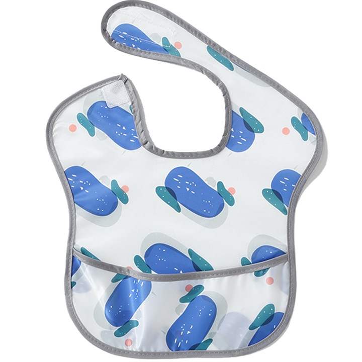 Baveta impermeabila pentru bebelusi, pliabila, cu buzunar anti-cadere, multicolor