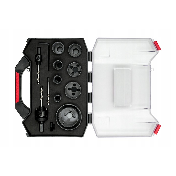 Set de 14 burghie profesionale bimetalice PRO, 19-68 mm, cu adaptor, in cutie de plastic