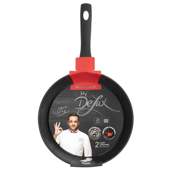 Delux serpenyő, Florina, Alumínium, 26 cm, AntiScratch, Soft Touch, Fekete