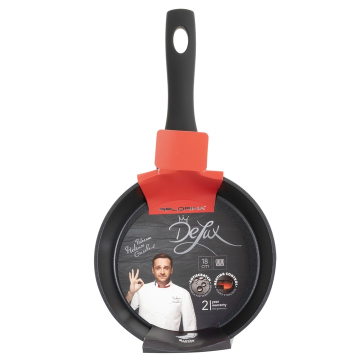 Tigaie, Florina, Delux, aluminiu, maner Soft Touch, negru, 18cm