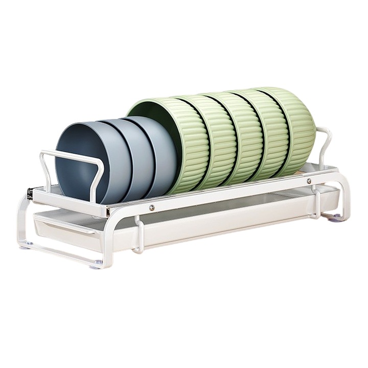 Scurgator vase cu tavita, NEVERMORE, extensibil si glisant, multifunctional pentru boluri, dulap boluri, uscator boluri, 42 x 17.3 x 11.5 cm, Alb