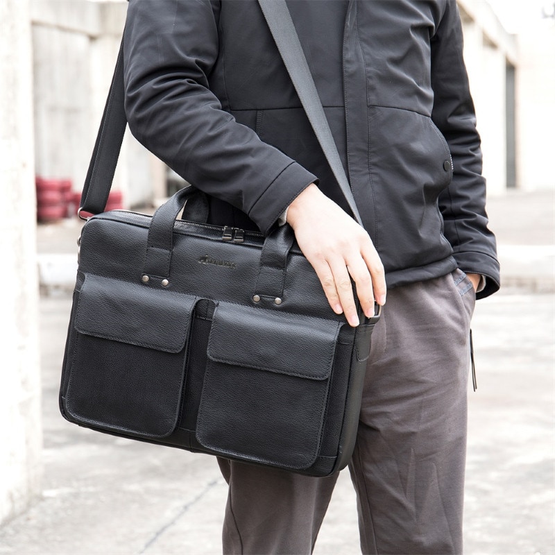 Geanta laptop, piele naturala, 15.6", JERMYN'S Sunderland, neagra