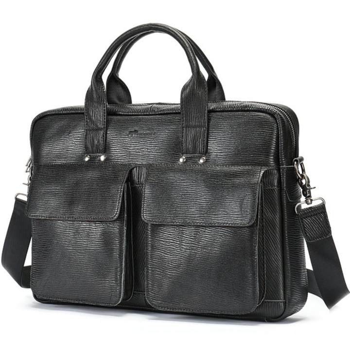 Geanta laptop, piele naturala, 15.6", JERMYN'S Sunderland, neagra