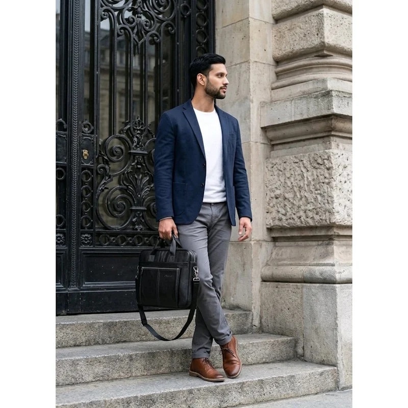 Geanta laptop, piele naturala, 17", JERMYN'S Houston, neagra