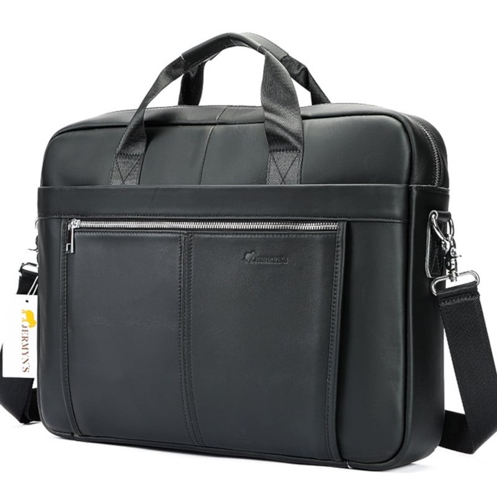 Laptop táska, természetes bőr, 17", JERMYN'S Houston, fekete